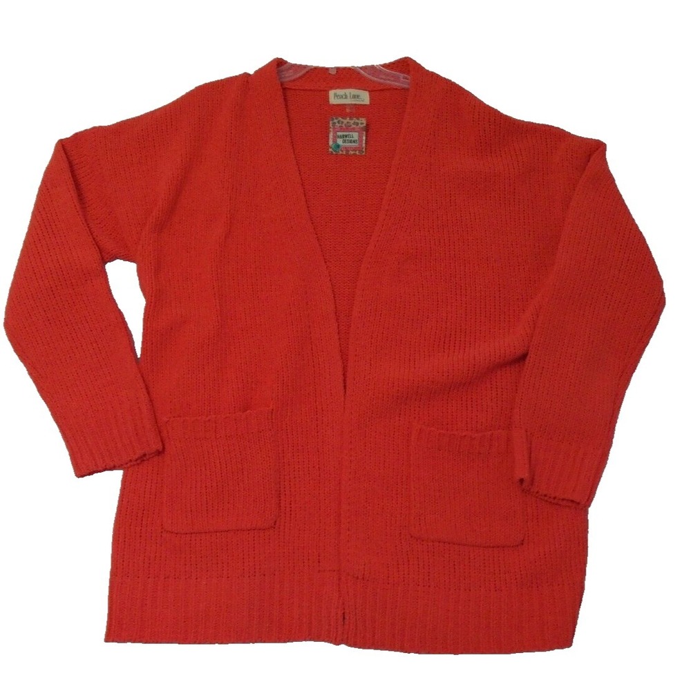 Peach Love California Women's Knit Sweater Cardigan Orange Size Large NWT
